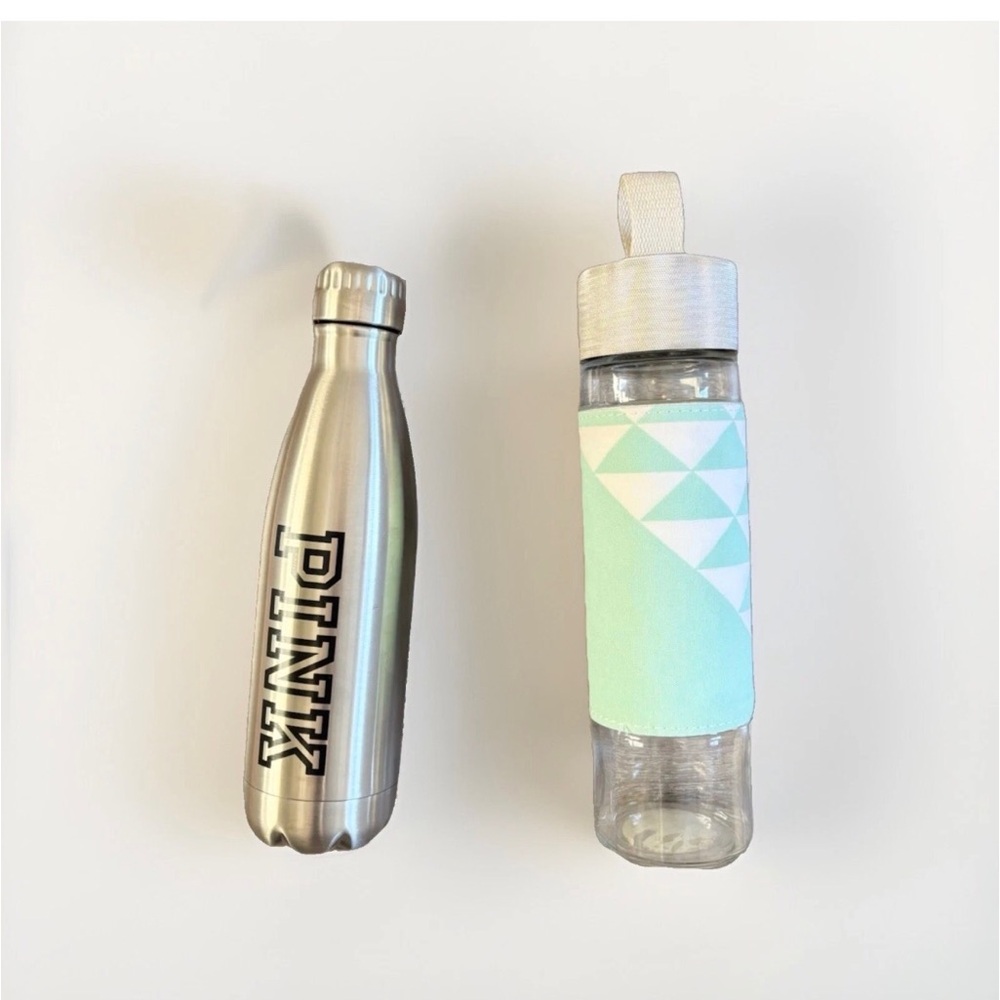 Ello Glass Este water bottle tumbler fabric sleeve & VSpink stainless steel cup